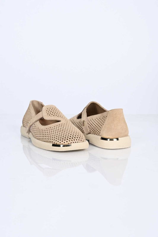 Bestello Slip-On Hook-and-Loop Fastened Shoes with Studs, Buckle Detail, Thermo Sole, Genuine Leather, Everyday Women's Shoes 338-7085