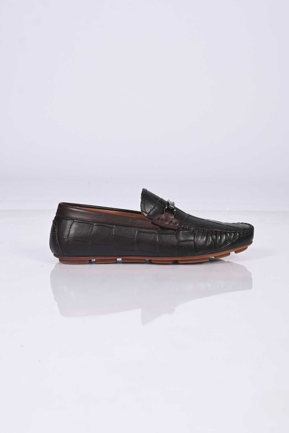 Bestello Slip-On Buckled Genuine Leather Loafers with Polyurethane Sole 028-1070 Men's Shoes