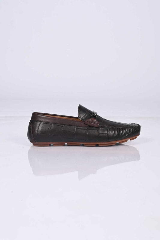 Bestello Slip-On Buckled Genuine Leather Loafers with Polyurethane Sole 028-1070 Men's Shoes