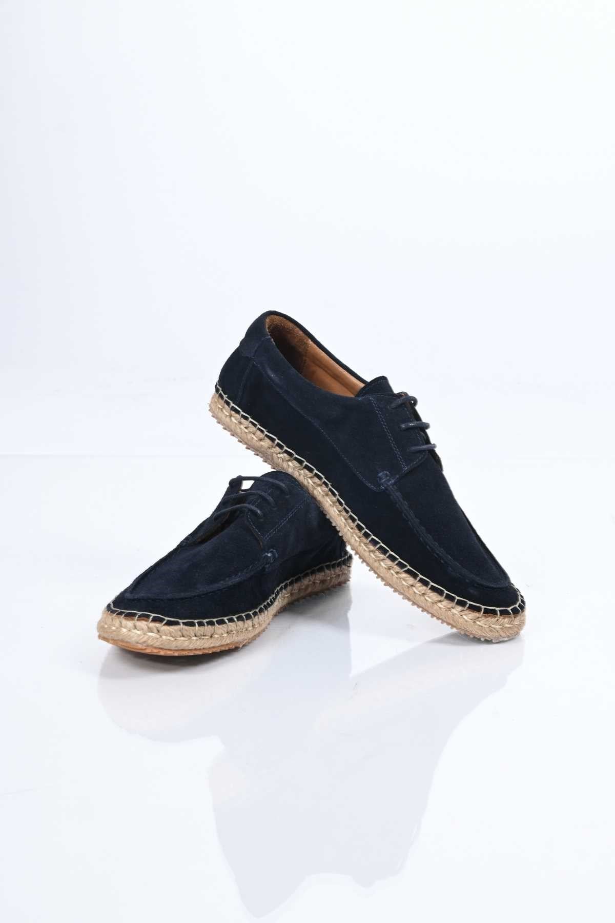 Bestello Lace-Up Rubber Sole Genuine Leather Loafers with Woven Detail 333-1893 Men's Shoes