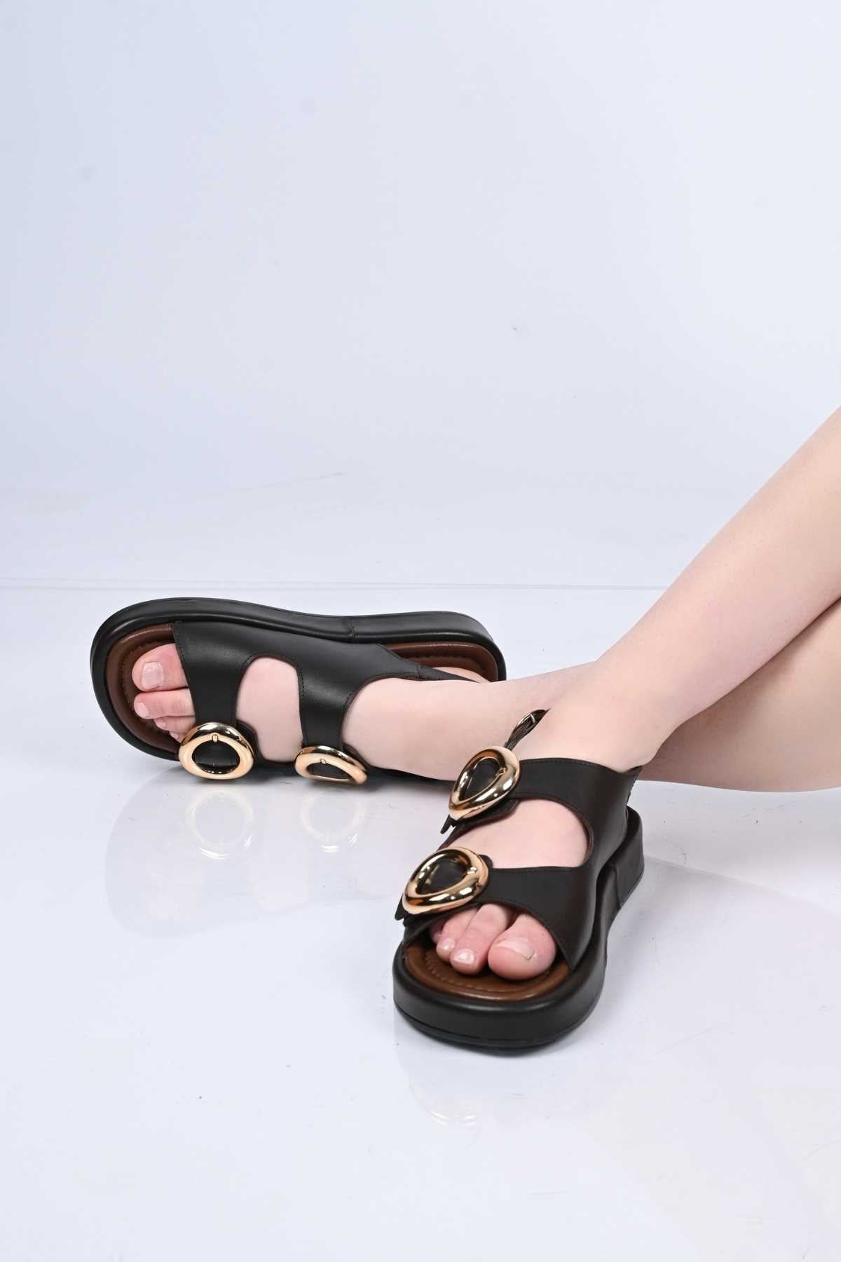 Bestello Slip-On Buckled Poly Sole Genuine Leather Open-Back Sandal 341-1119 Women's Sandal