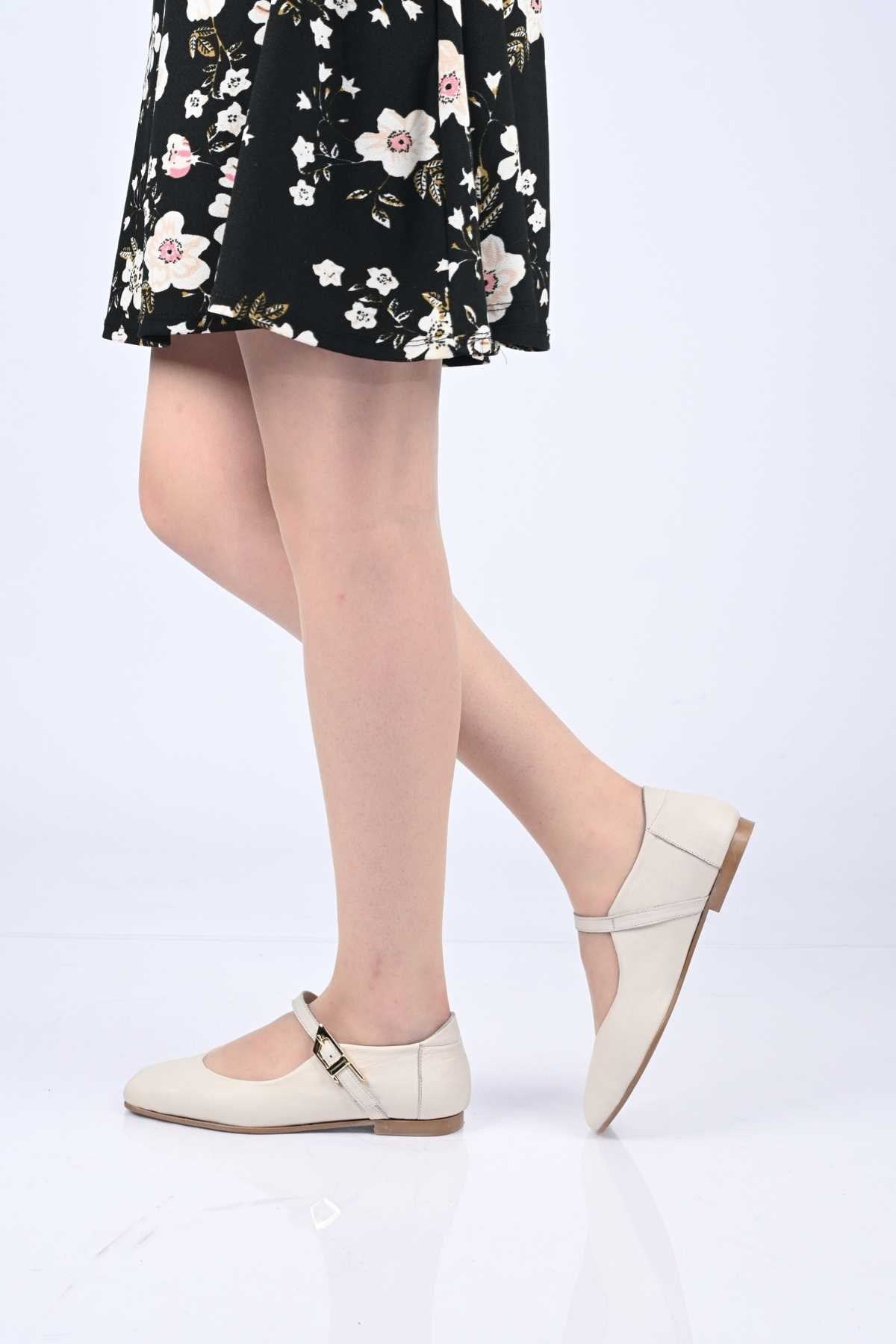Bestello Slip-On Genuine Leather Ballet Flats with Buckle Strap and Neolite Sole 342-050 Women's Ballet Flats