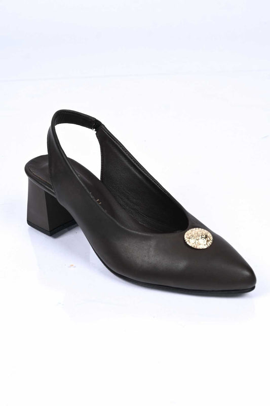 Bestello Slip-On Buckled Neolite Sole Genuine Leather Open-Back Block Heel Shoes 342-563 Women's Shoes
