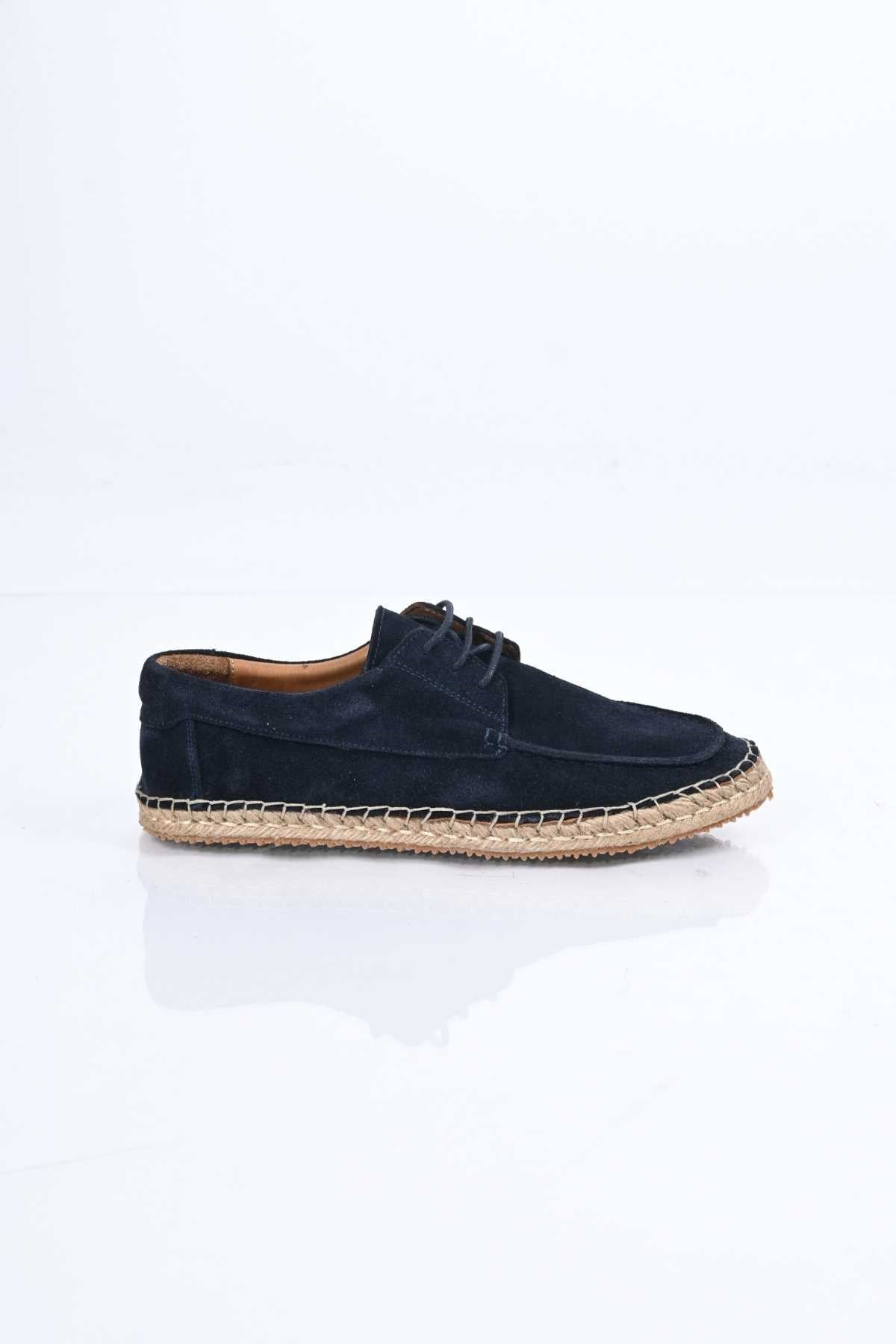 Bestello Lace-Up Rubber Sole Genuine Leather Loafers with Woven Detail 333-1893 Men's Shoes