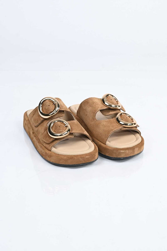 Bestello Slip-On Buckled Genuine Leather Slippers with Poly Sole 341-1445 Women's Slippers