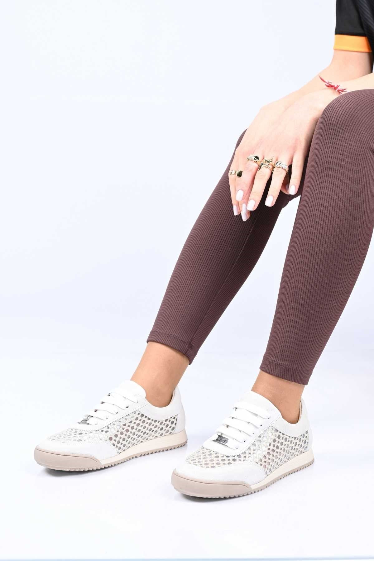 Bestello Lace-Up Mesh Thermo Sole Genuine Leather Sneakers 338-7091 Women's Shoes