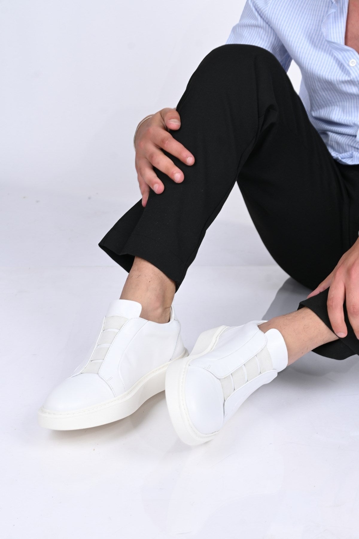 Bestello Men's Genuine Leather Slip-On Sneaker with Elastic EVA Sole 174-24226