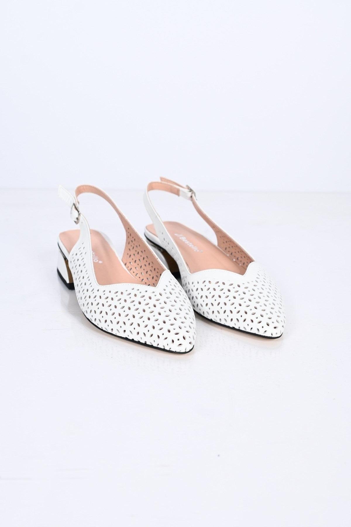 Bestello Genuine Leather Pointed-Toe Shoes with Studded Neolite Sole and Thick Heel 339-307 Women's Shoes