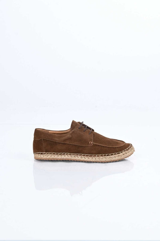 Bestello Lace-Up Rubber Sole Genuine Leather Loafers with Woven Detail 333-1893 Men's Shoes