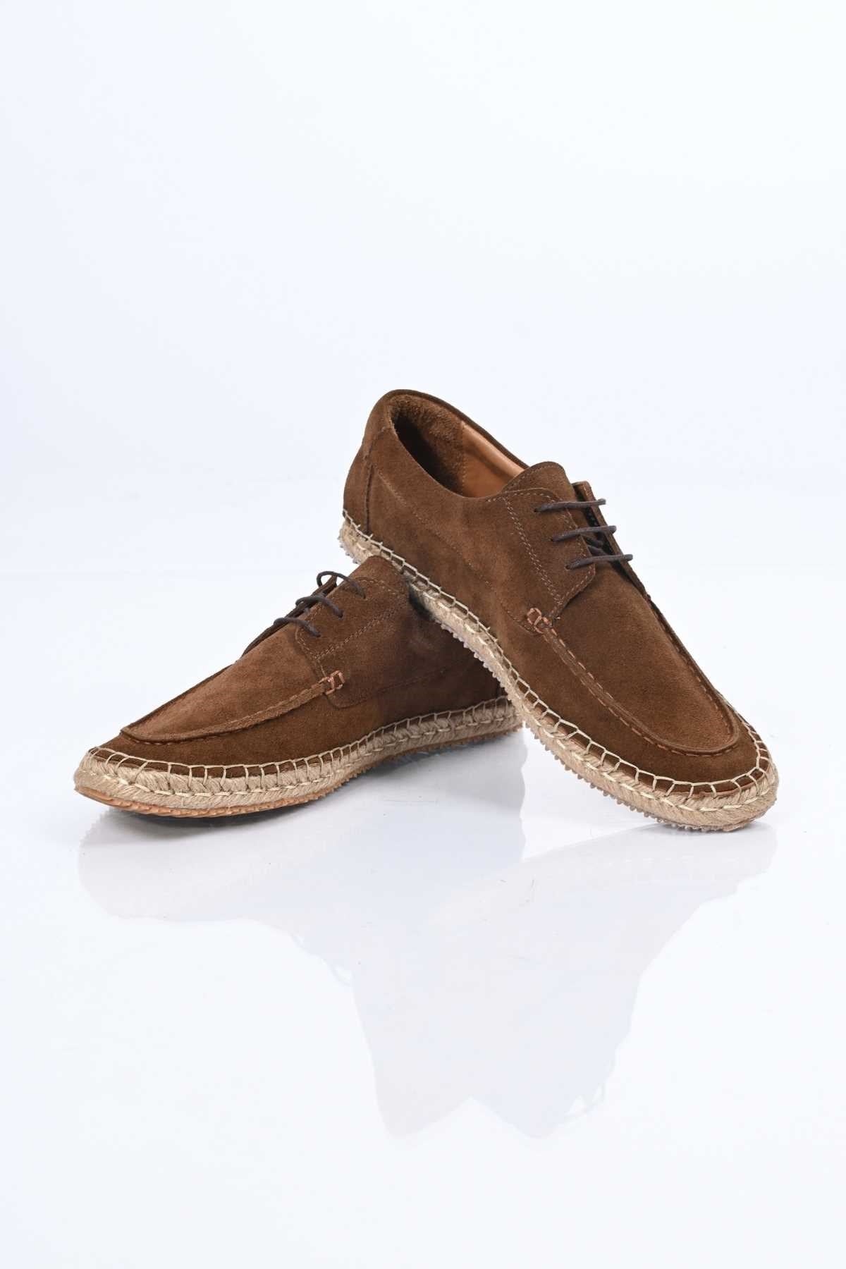 Bestello Lace-Up Rubber Sole Genuine Leather Loafers with Woven Detail 333-1893 Men's Shoes