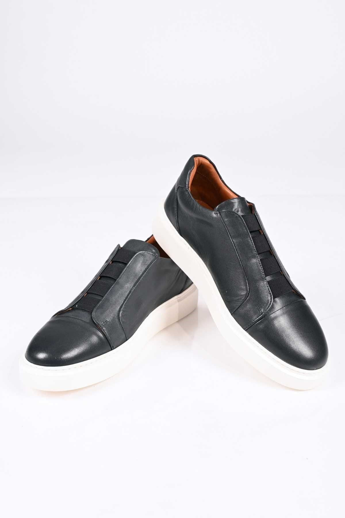 Bestello Men's Genuine Leather Slip-On Sneaker with Elastic EVA Sole 174-24226