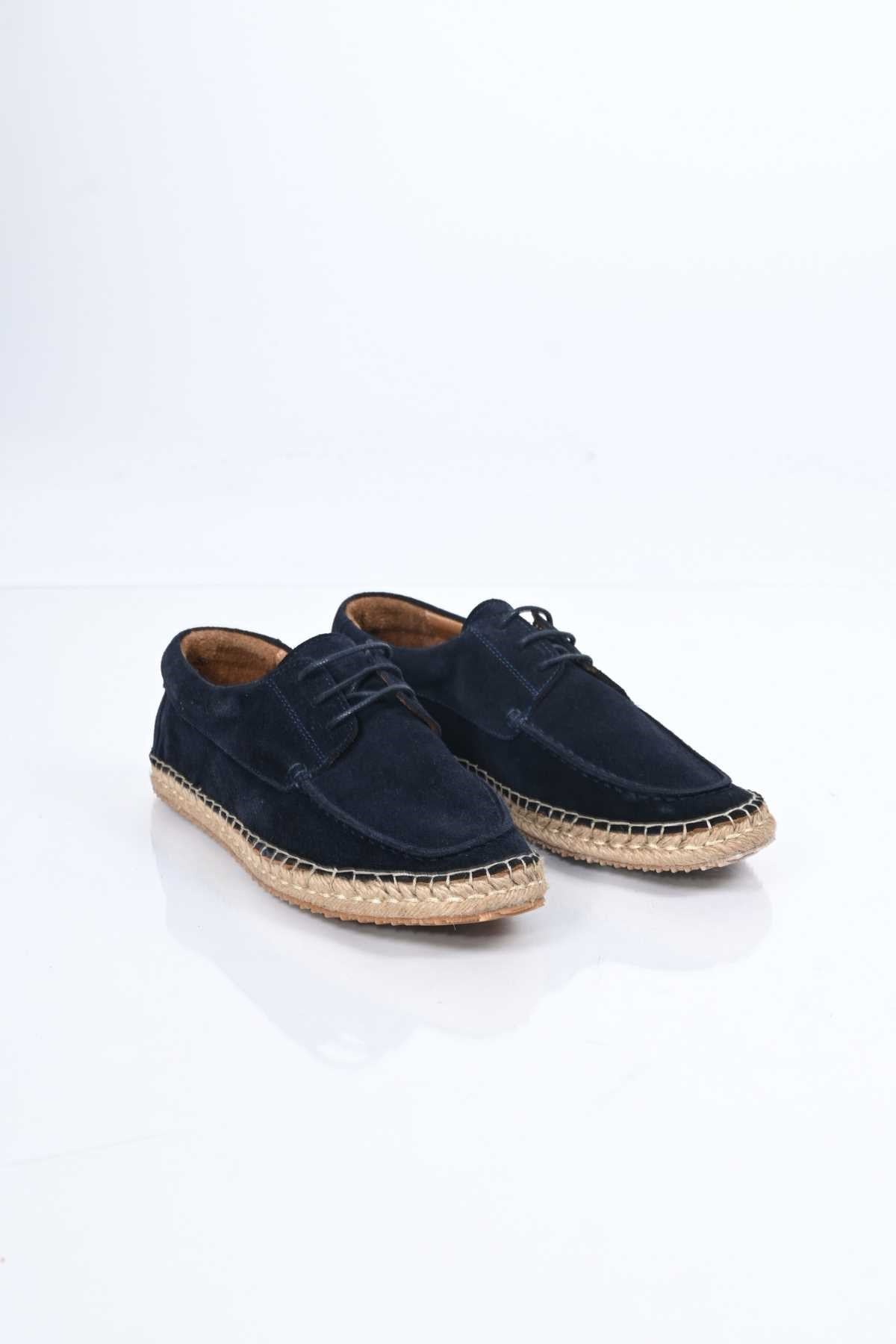Bestello Lace-Up Rubber Sole Genuine Leather Loafers with Woven Detail 333-1893 Men's Shoes