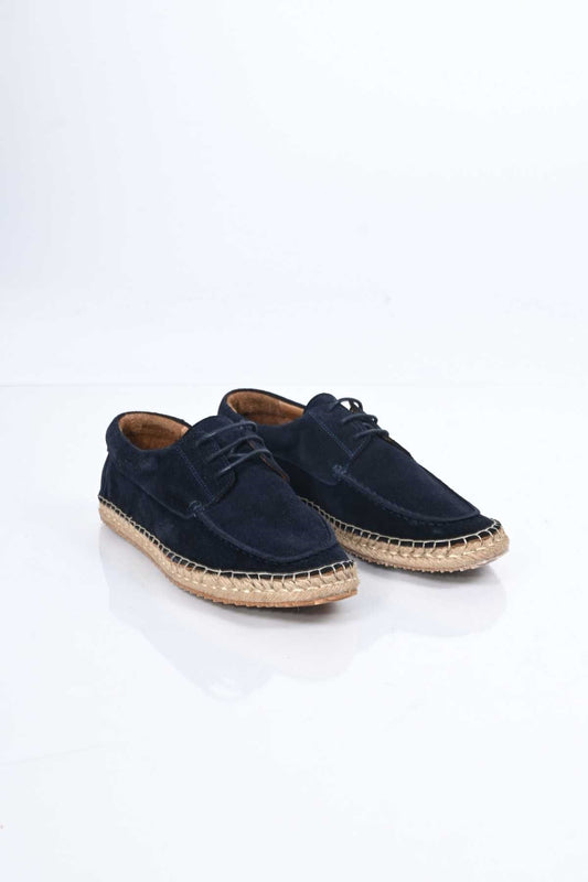 Bestello Lace-Up Rubber Sole Genuine Leather Loafers with Woven Detail 333-1893 Men's Shoes
