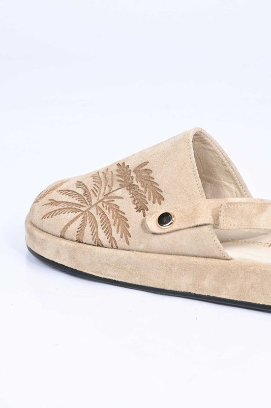 Bestello Genuine Leather Clog Sandals with Hook-and-Loop Fastener, Poly Sole, Laser Print 341-1128 Women's Sandals
