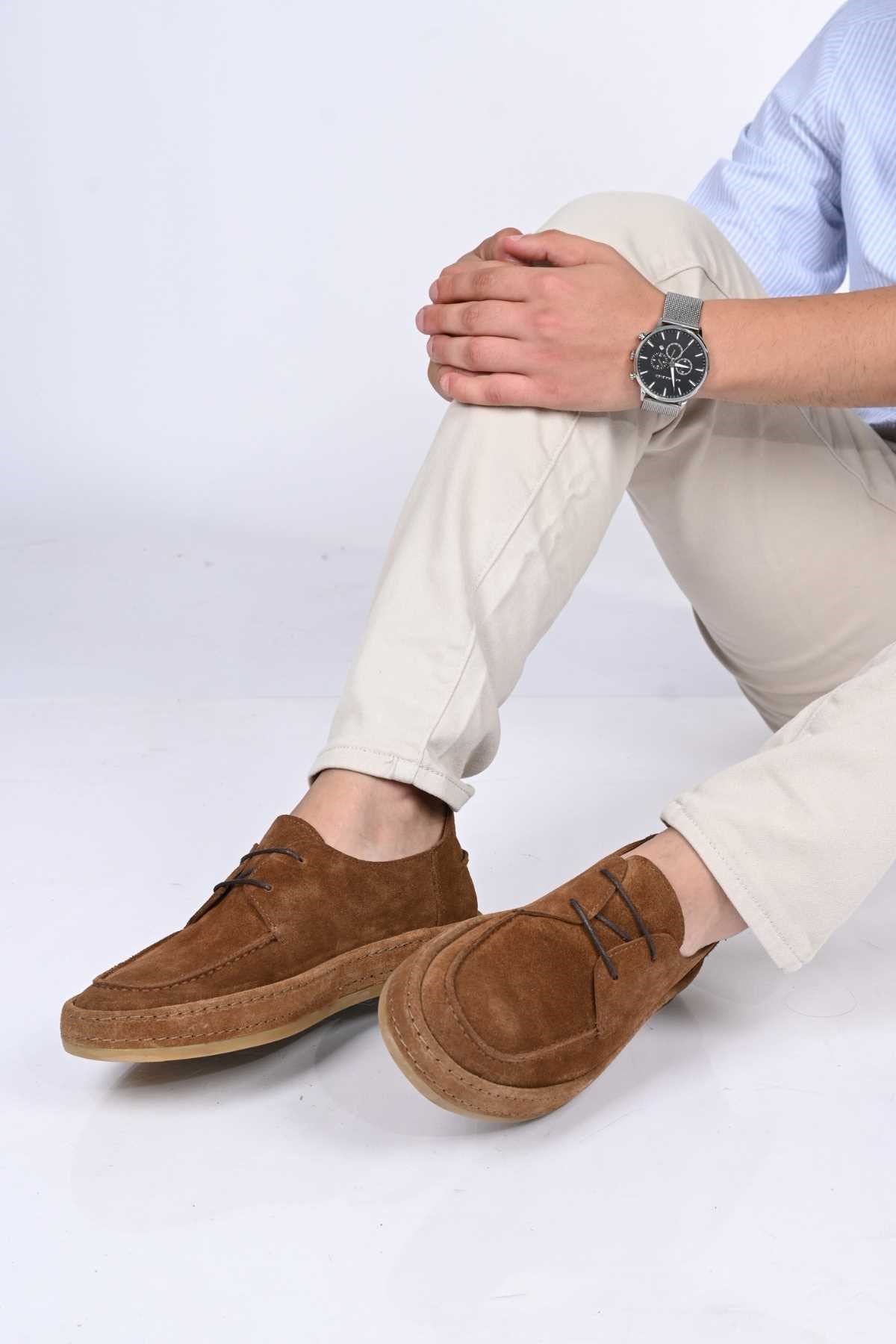 Bestello Lace-Up Genuine Leather Loafers with Rubber Sole 174-1875 Men's Shoes