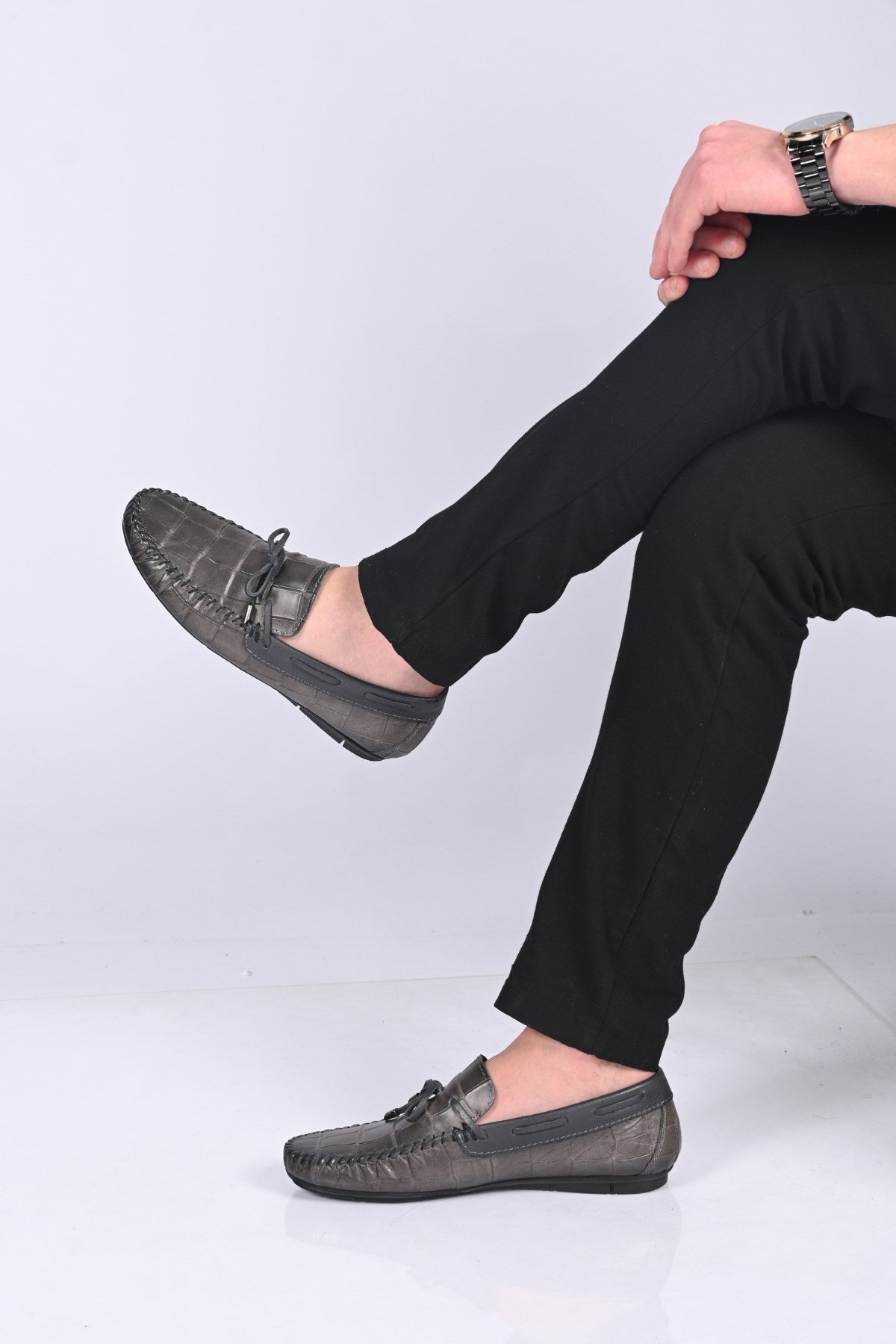 Bestello Slip-On Loafers with Bow, Genuine Leather, Polyurethane Sole, Model 028-2068-26Y Men's Shoes