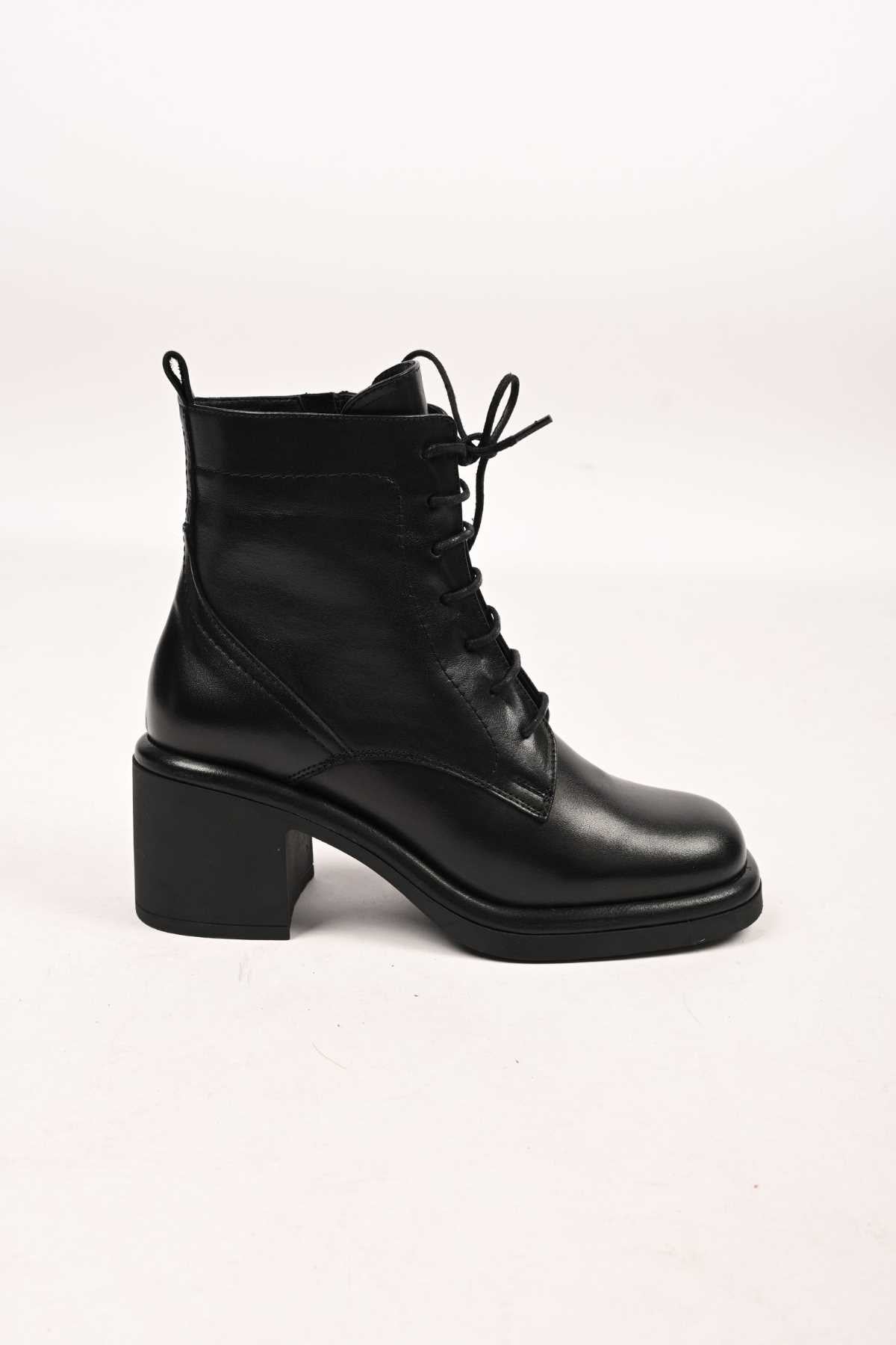 Bestello Lace-Up Zip-Up Genuine Leather Heeled Women's Boots with Thermo Sole 336-1233 Women's Boots