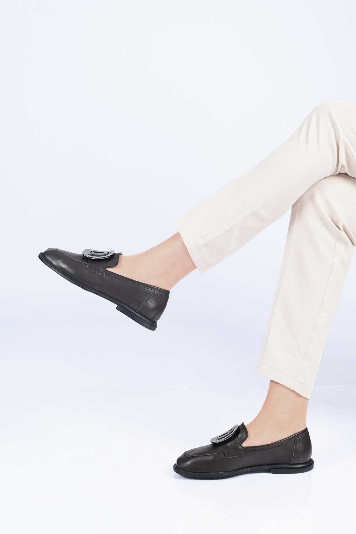 Bestello Genuine Leather Loafer with Buckle, Slip-On, TPU Sole 332-25050 Women's Shoes
