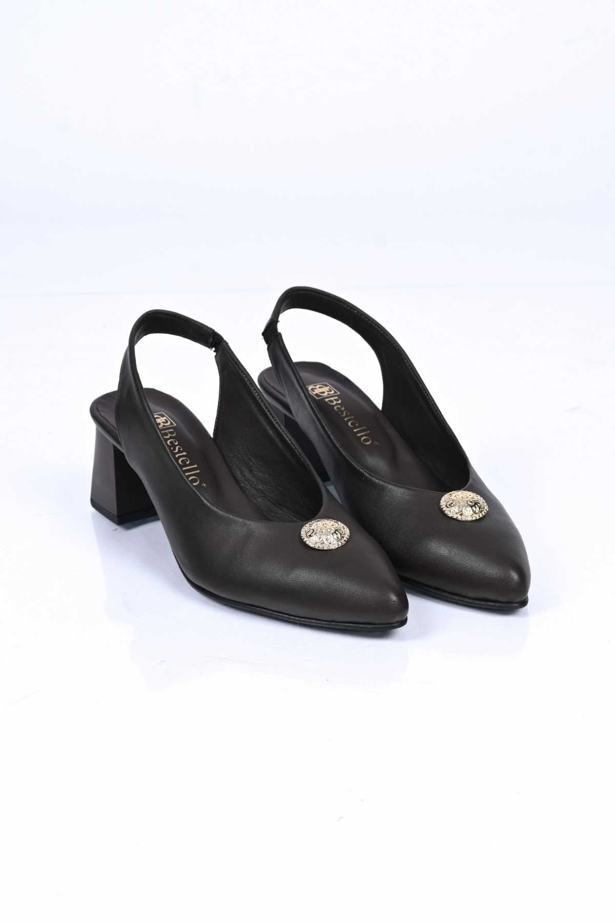 Bestello Slip-On Buckled Neolite Sole Genuine Leather Open-Back Block Heel Shoes 342-563 Women's Shoes