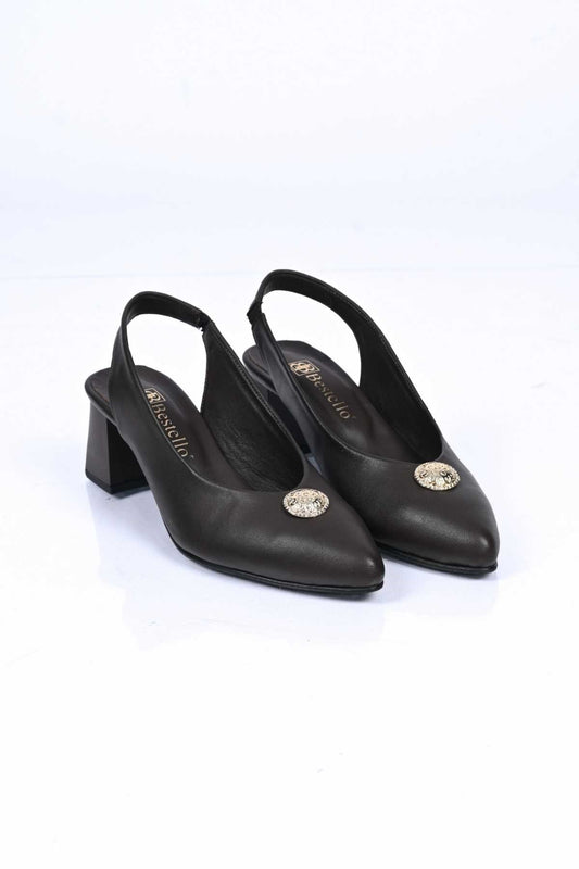 Bestello Slip-On Buckled Neolite Sole Genuine Leather Open-Back Block Heel Shoes 342-563 Women's Shoes