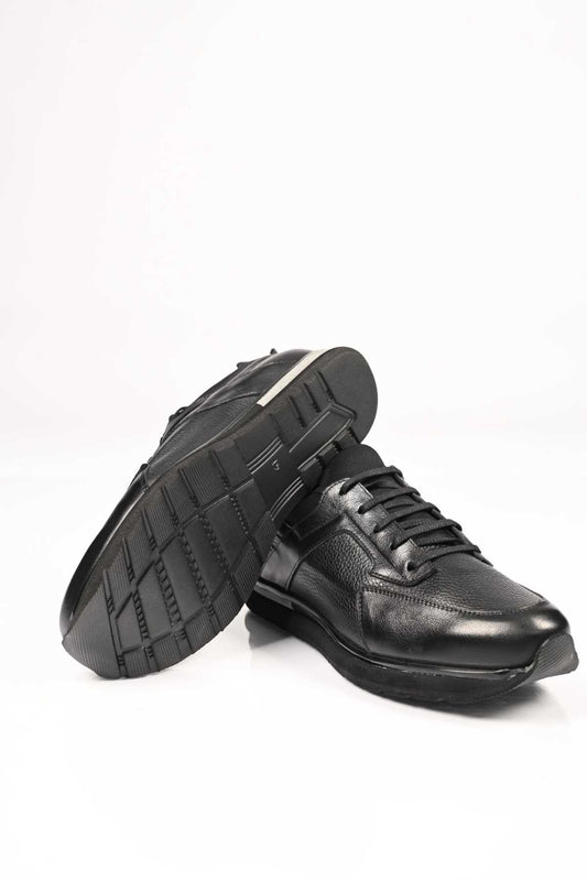 Bestello Lace-Up Genuine Leather Sneakers with Stretch Details and EVA Sole 172-64250 Men's Shoes