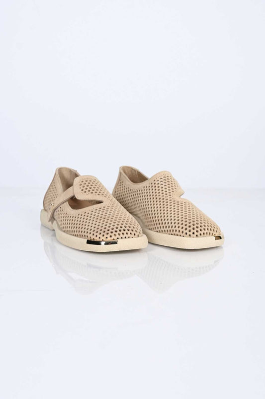 Bestello Slip-On Hook-and-Loop Fastened Shoes with Studs, Buckle Detail, Thermo Sole, Genuine Leather, Everyday Women's Shoes 338-7085