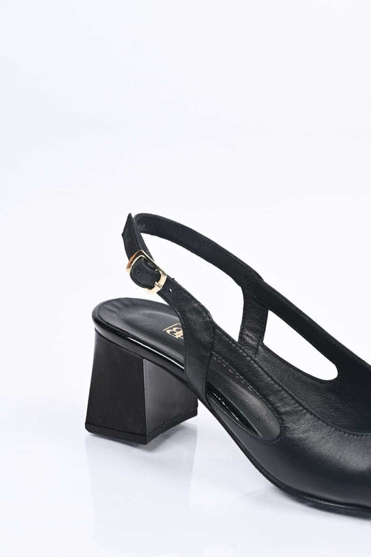 Bestello Genuine Leather Backless Chunky Heel Shoes with Neolite Sole, Slip-On, Women's Shoes 342-535