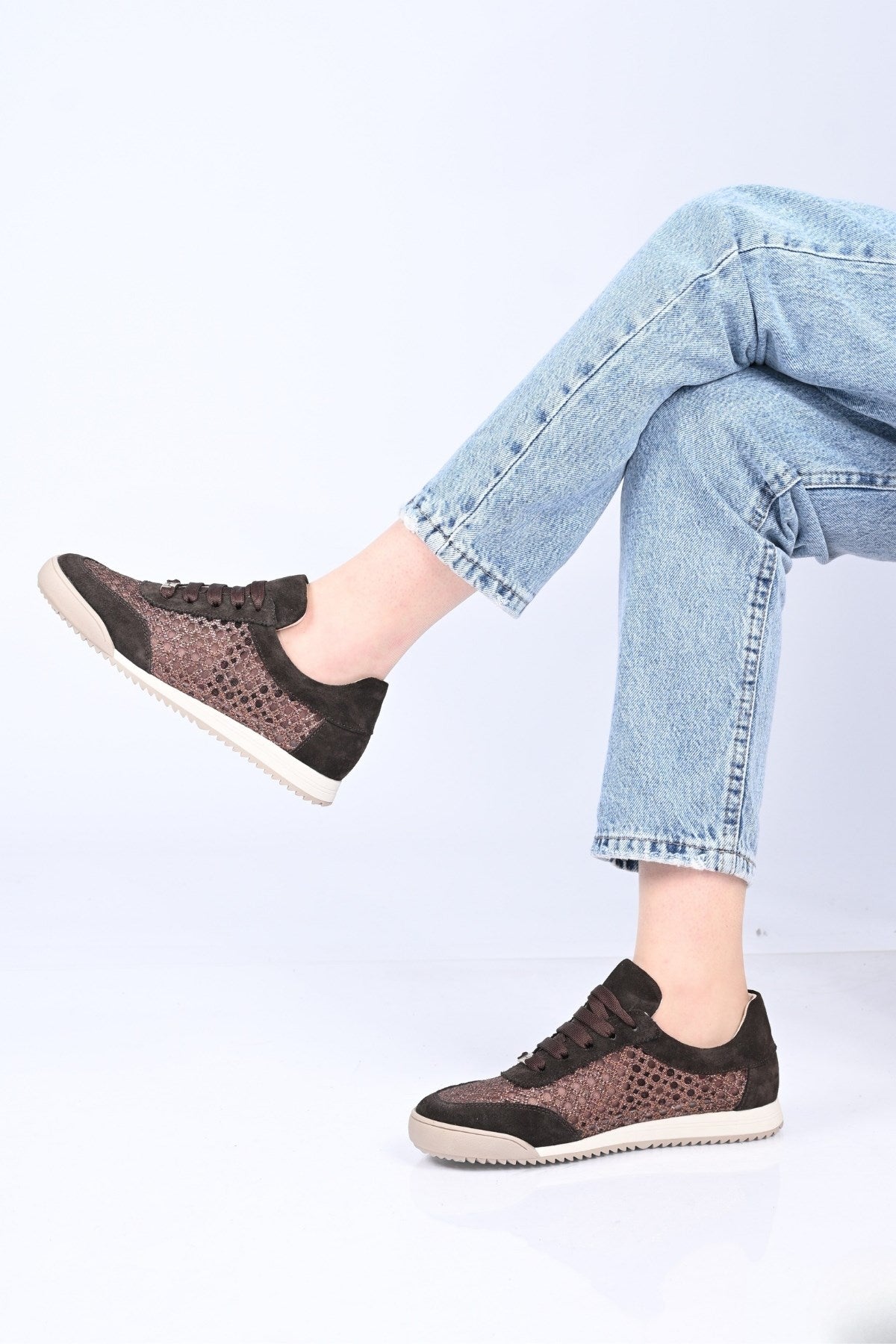 Bestello Lace-Up Mesh Thermo Sole Genuine Leather Sneakers 338-7091 Women's Shoes