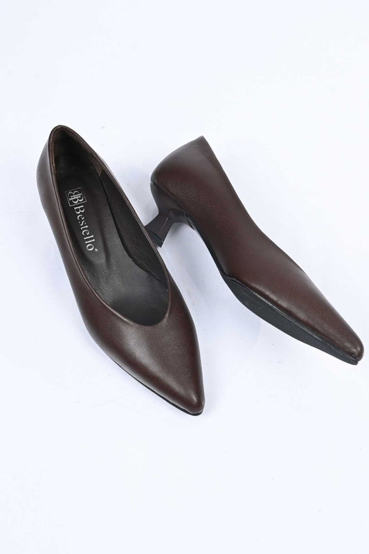Bestello Genuine Leather Slip-On Shoes with Neolite Sole and Thin Heel 342-040 Women's Shoes