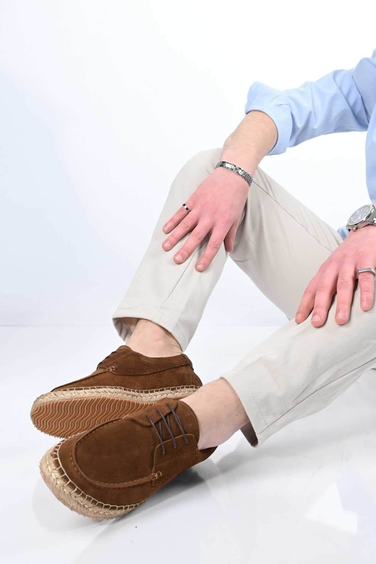 Bestello Lace-Up Rubber Sole Genuine Leather Loafers with Woven Detail 333-1893 Men's Shoes