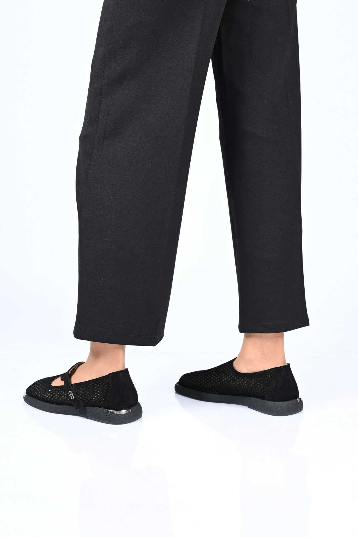 Bestello Slip-On Hook-and-Loop Fastened Shoes with Studs, Buckle Detail, Thermo Sole, Genuine Leather, Everyday Women's Shoes 338-7085