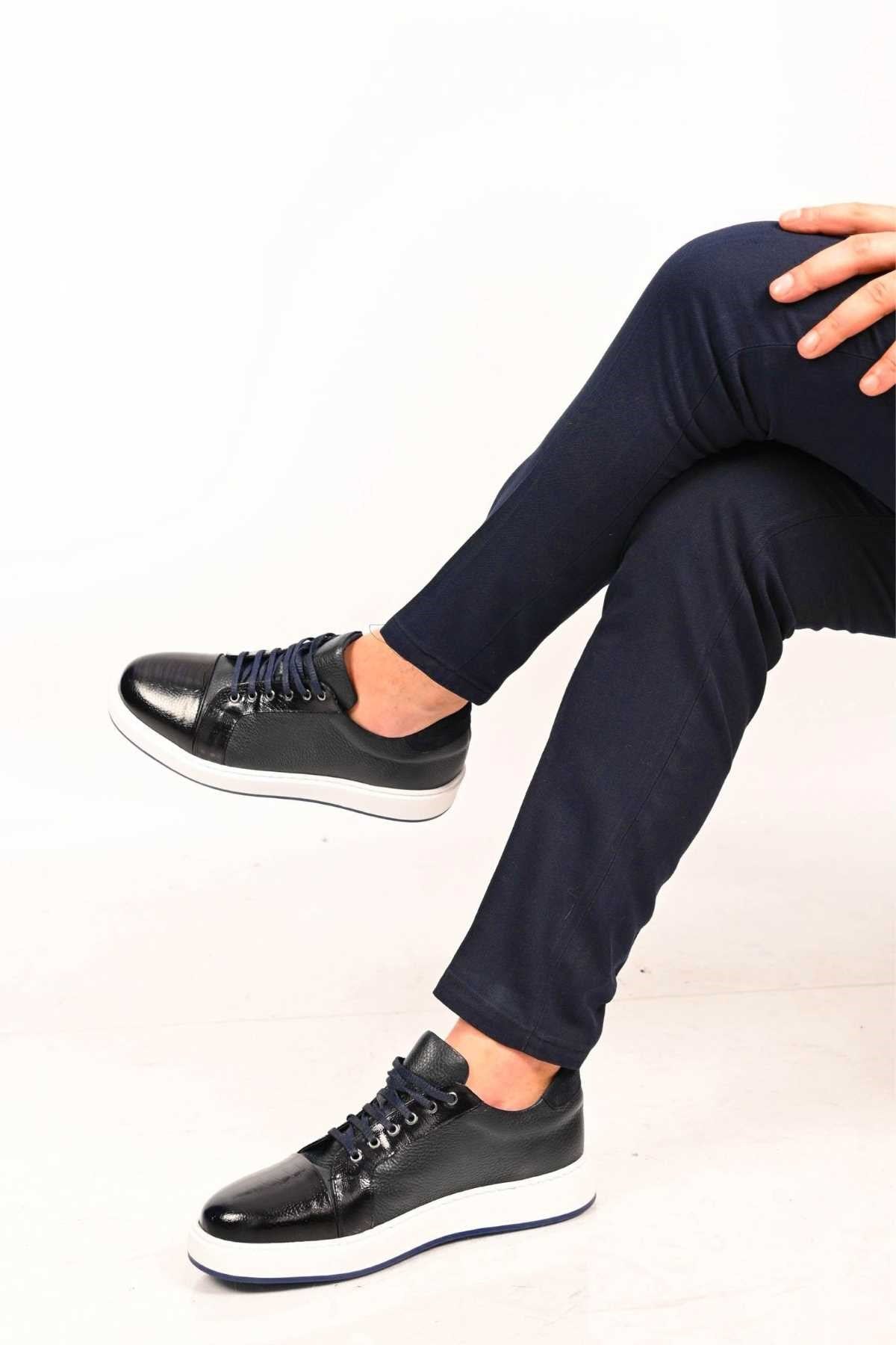 Bestello Lace-Up Genuine Leather Sneakers with EVA Sole 172-64340 Men's Shoes