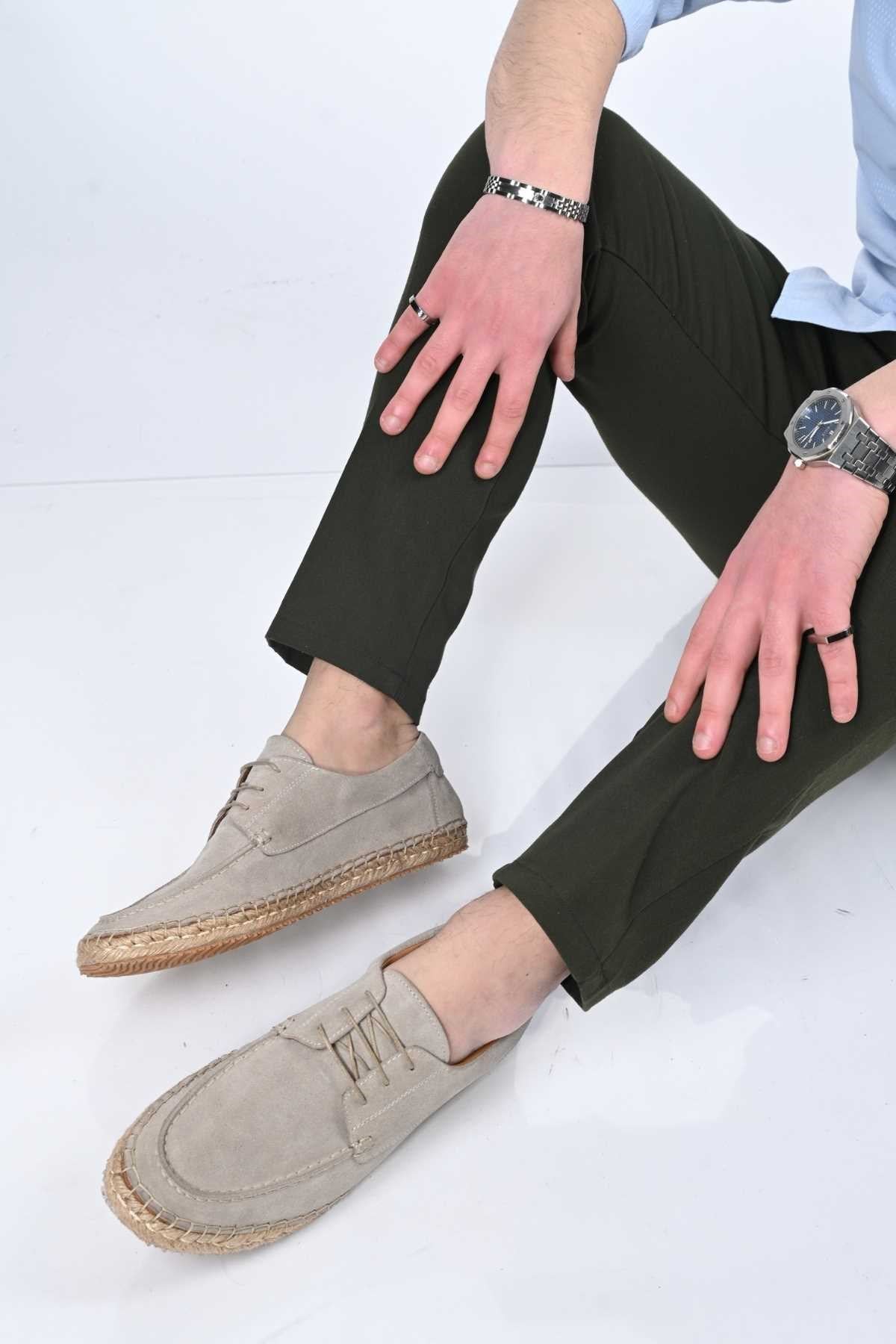 Bestello Lace-Up Rubber Sole Genuine Leather Loafers with Woven Detail 333-1893 Men's Shoes