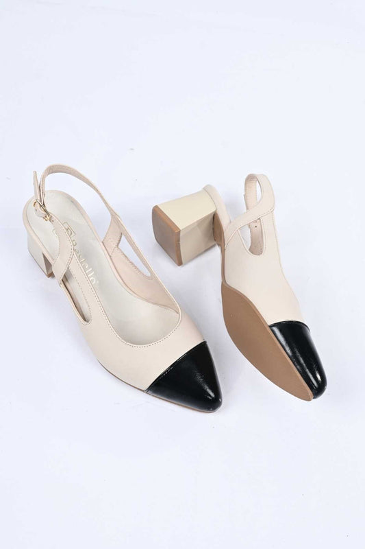 Bestello Genuine Leather Backless Chunky Heel Shoes with Neolite Sole, Slip-On, Women's Shoes 342-535