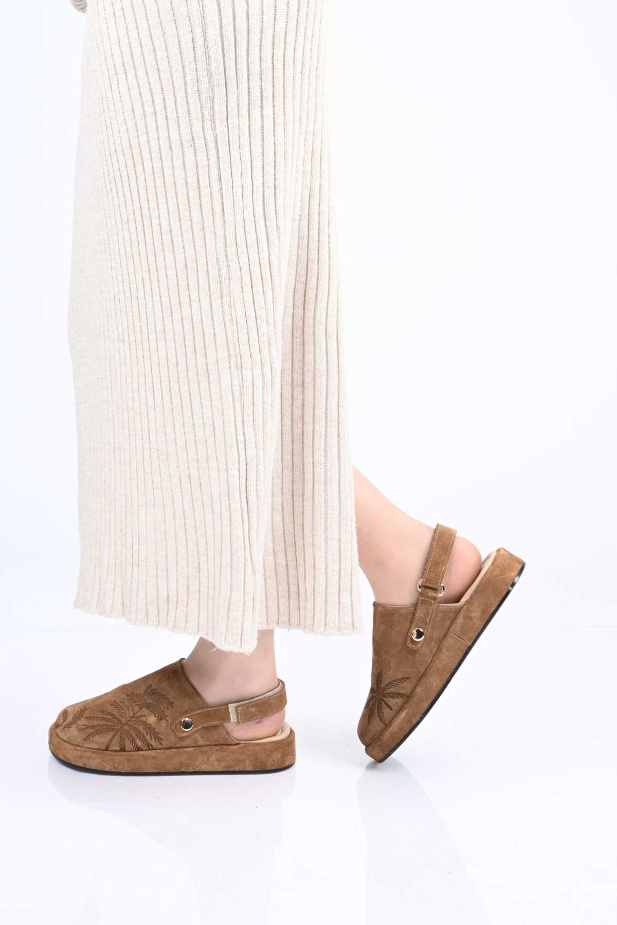Bestello Genuine Leather Clog Sandals with Hook-and-Loop Fastener, Poly Sole, Laser Print 341-1128 Women's Sandals