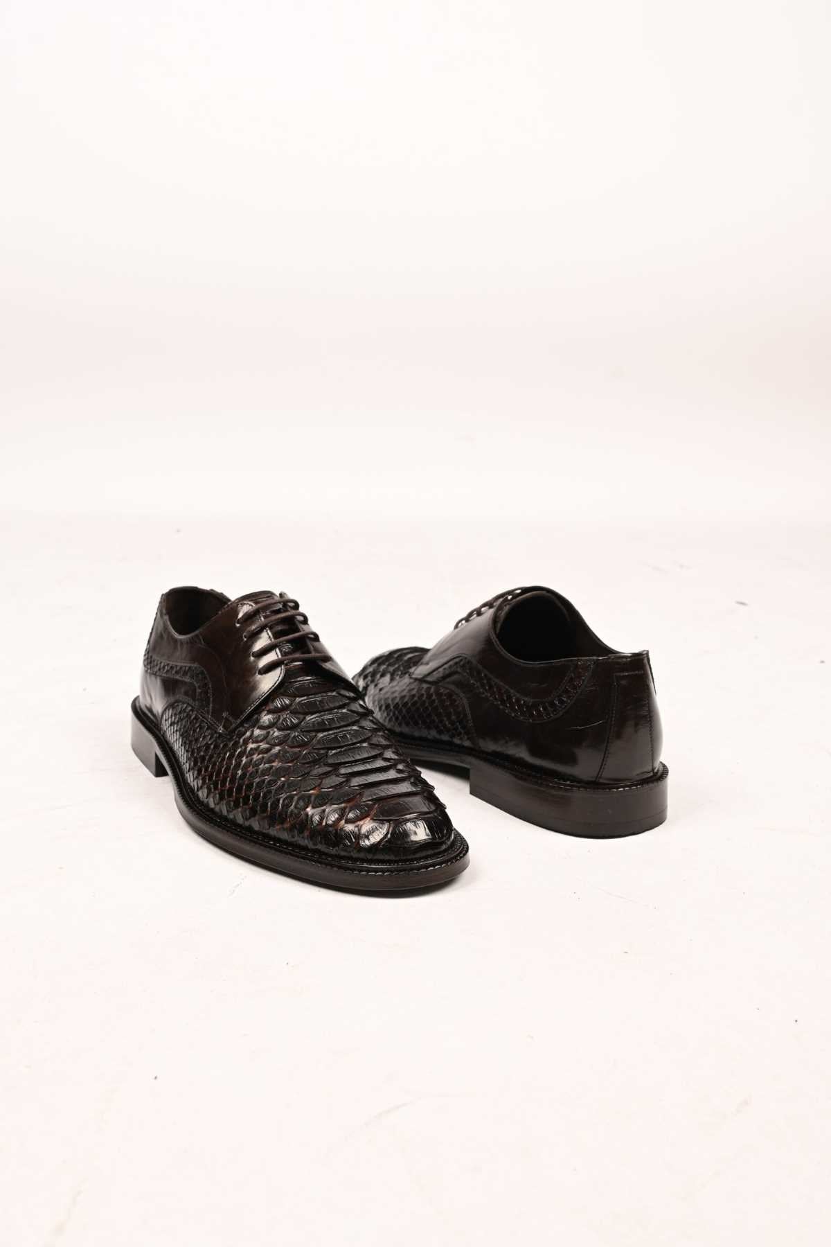 Bestello Lace-Up Classic Genuine Python Leather Shoes with Leather Sole 333-22264 Men's Shoes