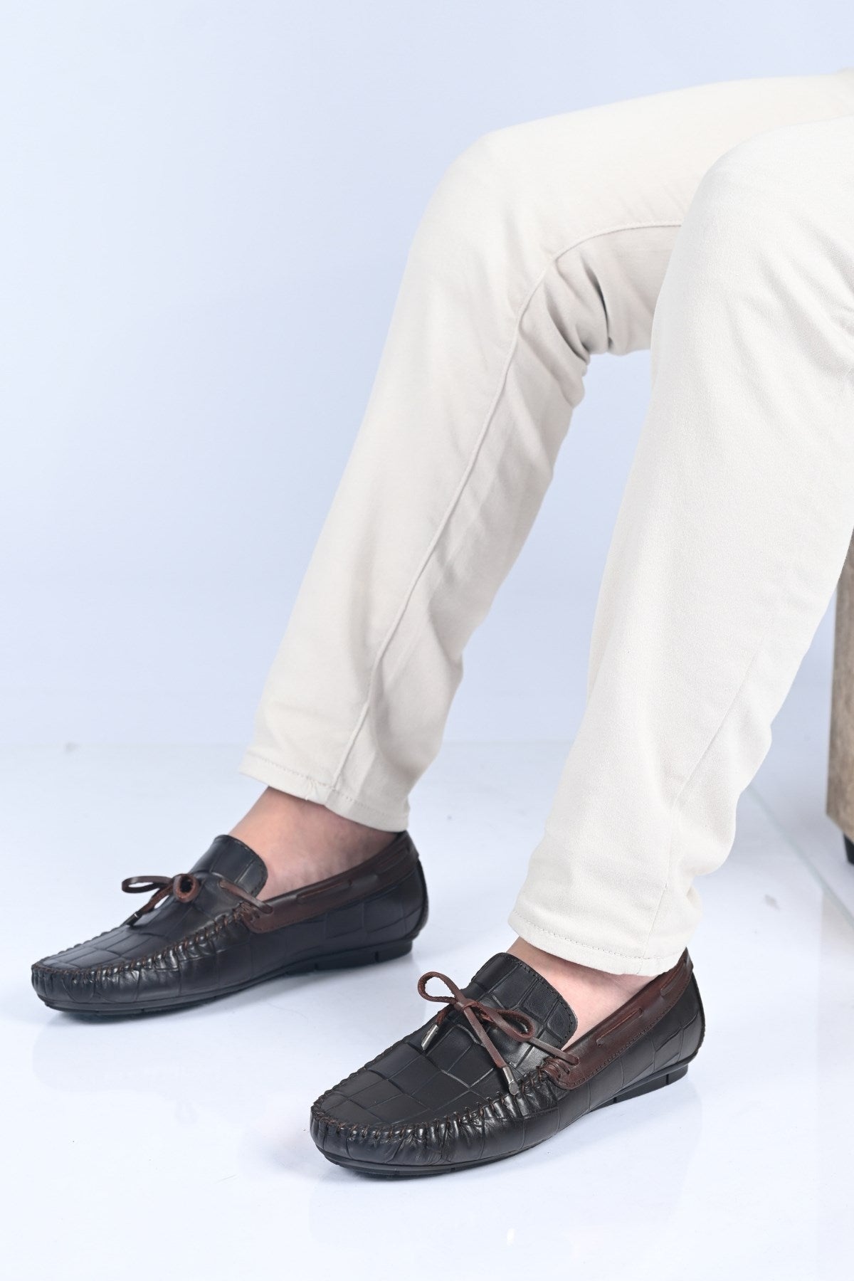 Bestello Slip-On Loafers with Bow, Genuine Leather, Polyurethane Sole, Model 028-2068-26Y Men's Shoes
