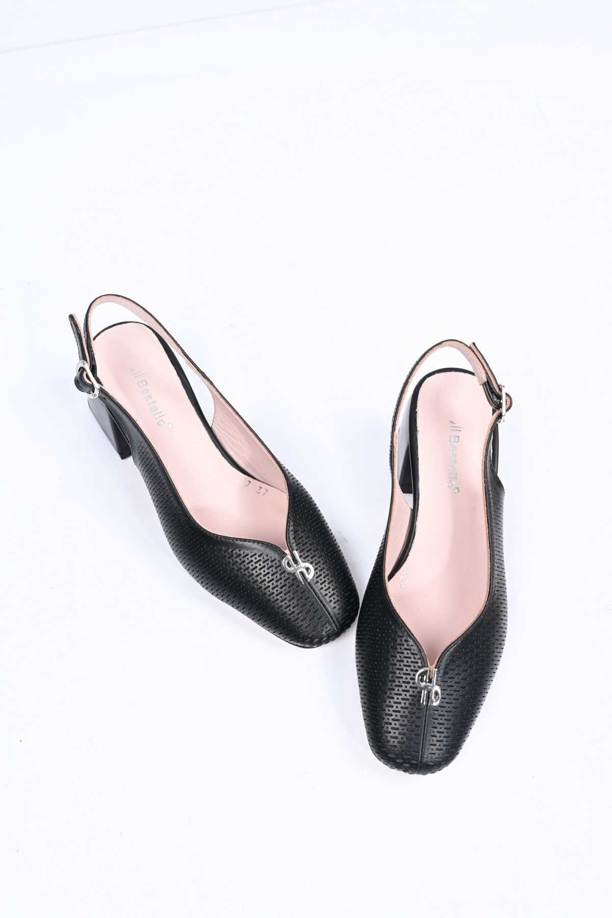 Bestello Genuine Leather Thick-Heeled Shoes with Stapled Neolite Sole 339-337 Women's Shoes