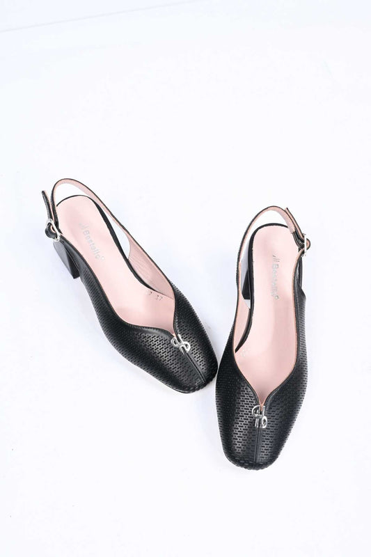Bestello Genuine Leather Thick-Heeled Shoes with Stapled Neolite Sole 339-337 Women's Shoes