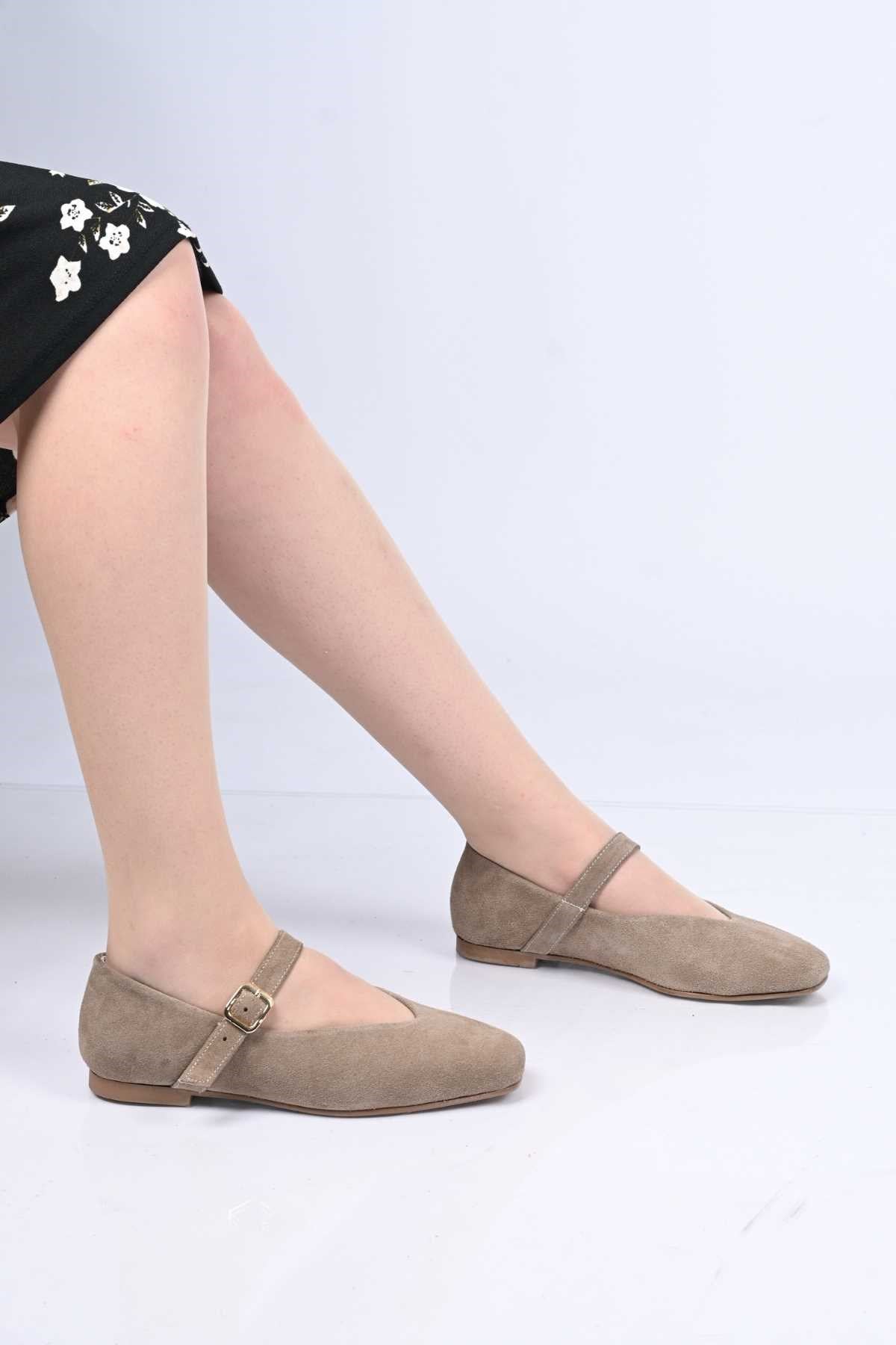 Bestello Genuine Leather Ballet Flats for Women 342-079 with Neolit Sole, Buckled Strap, and Slip-On Design