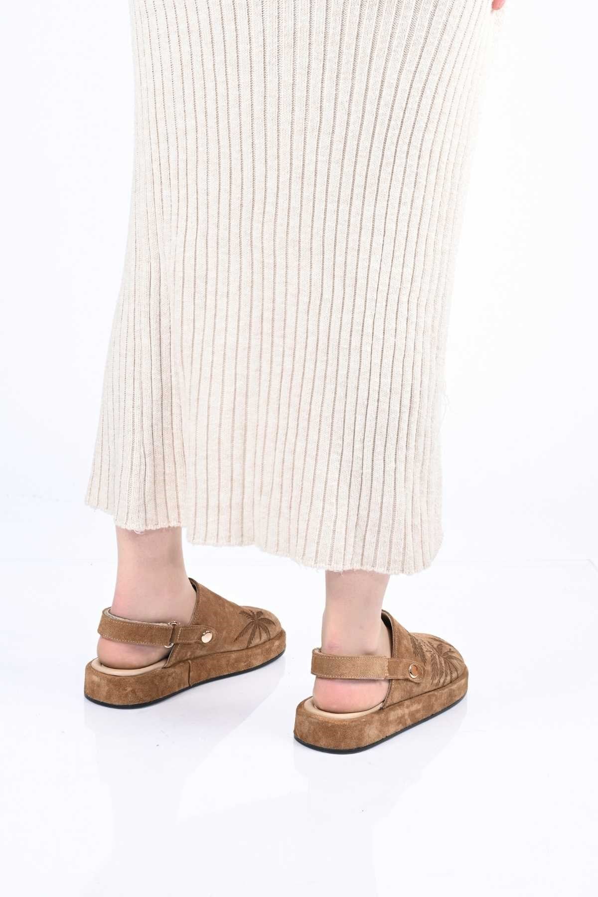 Bestello Genuine Leather Clog Sandals with Hook-and-Loop Fastener, Poly Sole, Laser Print 341-1128 Women's Sandals