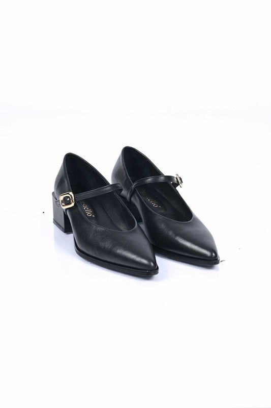 Bestello Lace-Up-Free Belt-Buckle Neolite Sole Genuine Leather Thick-Heeled Shoes 342-042 Women's Shoes