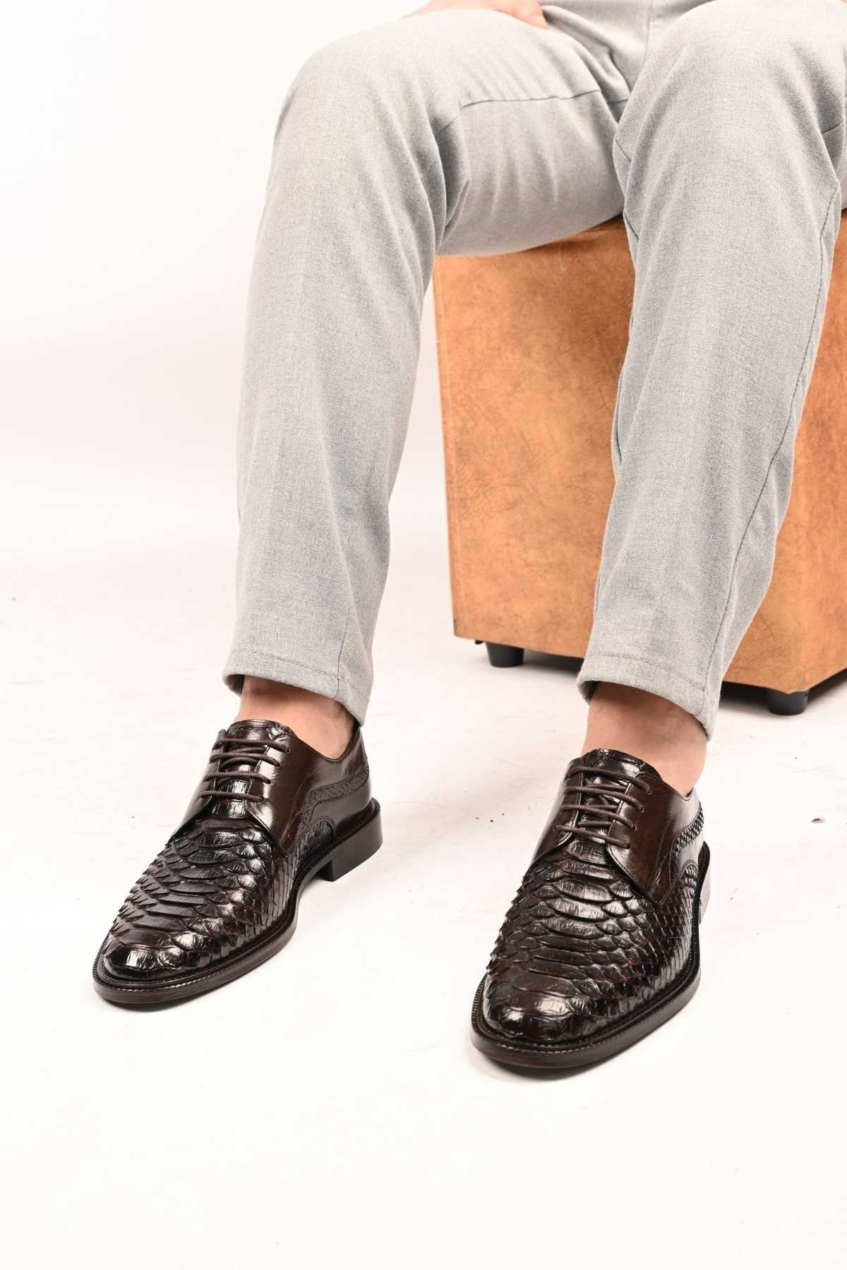 Bestello Lace-Up Classic Genuine Python Leather Shoes with Leather Sole 333-22264 Men's Shoes