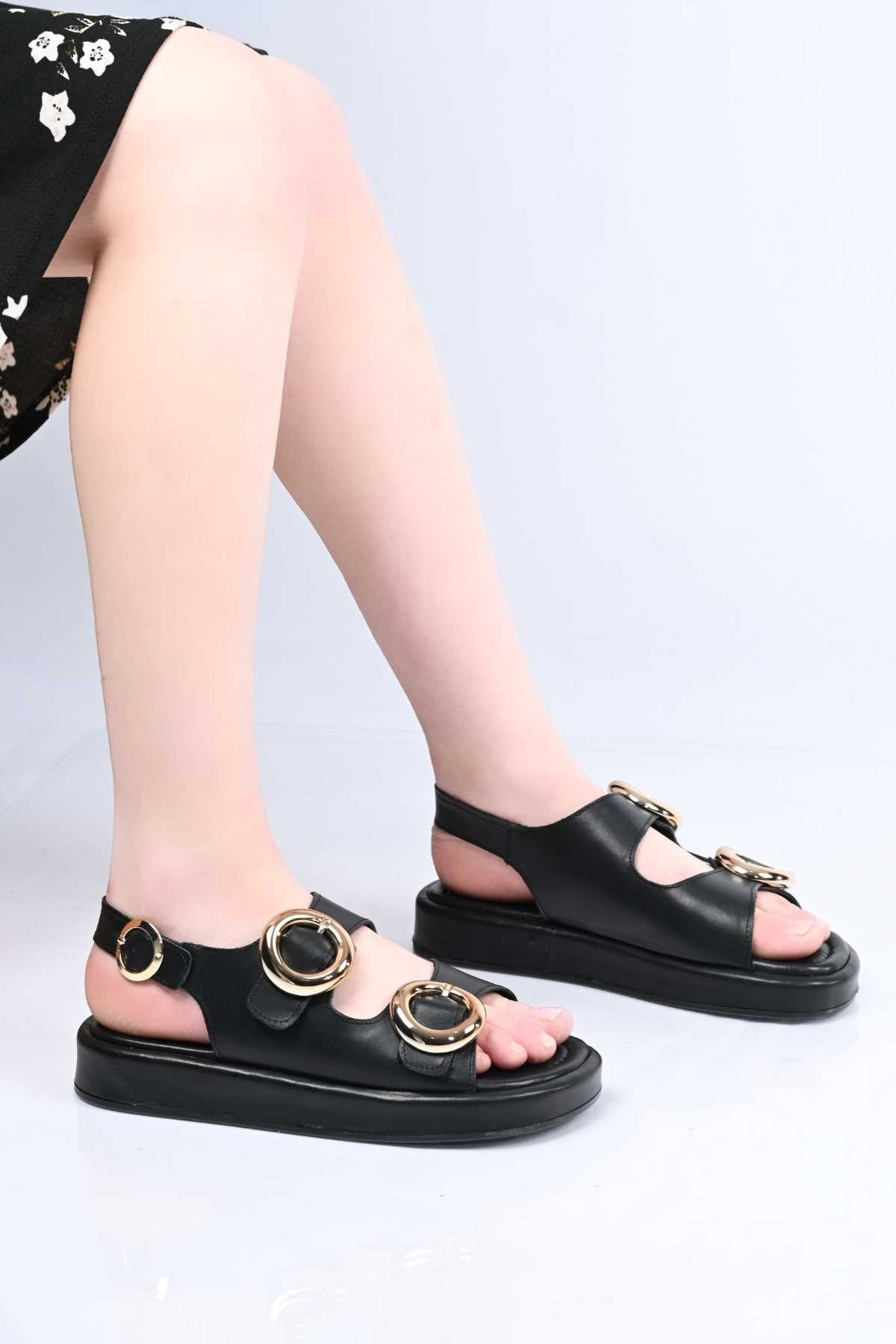 Bestello Slip-On Buckled Poly Sole Genuine Leather Open-Back Sandal 341-1119 Women's Sandal