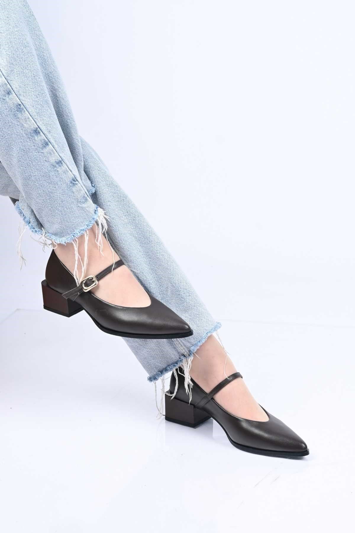 Bestello Lace-Up-Free Belt-Buckle Neolite Sole Genuine Leather Thick-Heeled Shoes 342-042 Women's Shoes