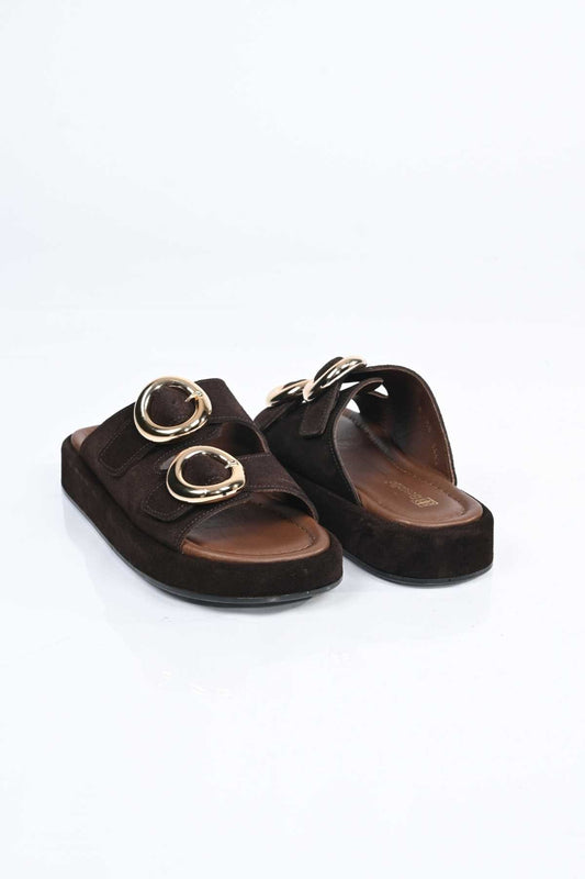 Bestello Slip-On Buckled Genuine Leather Slippers with Poly Sole 341-1445 Women's Slippers