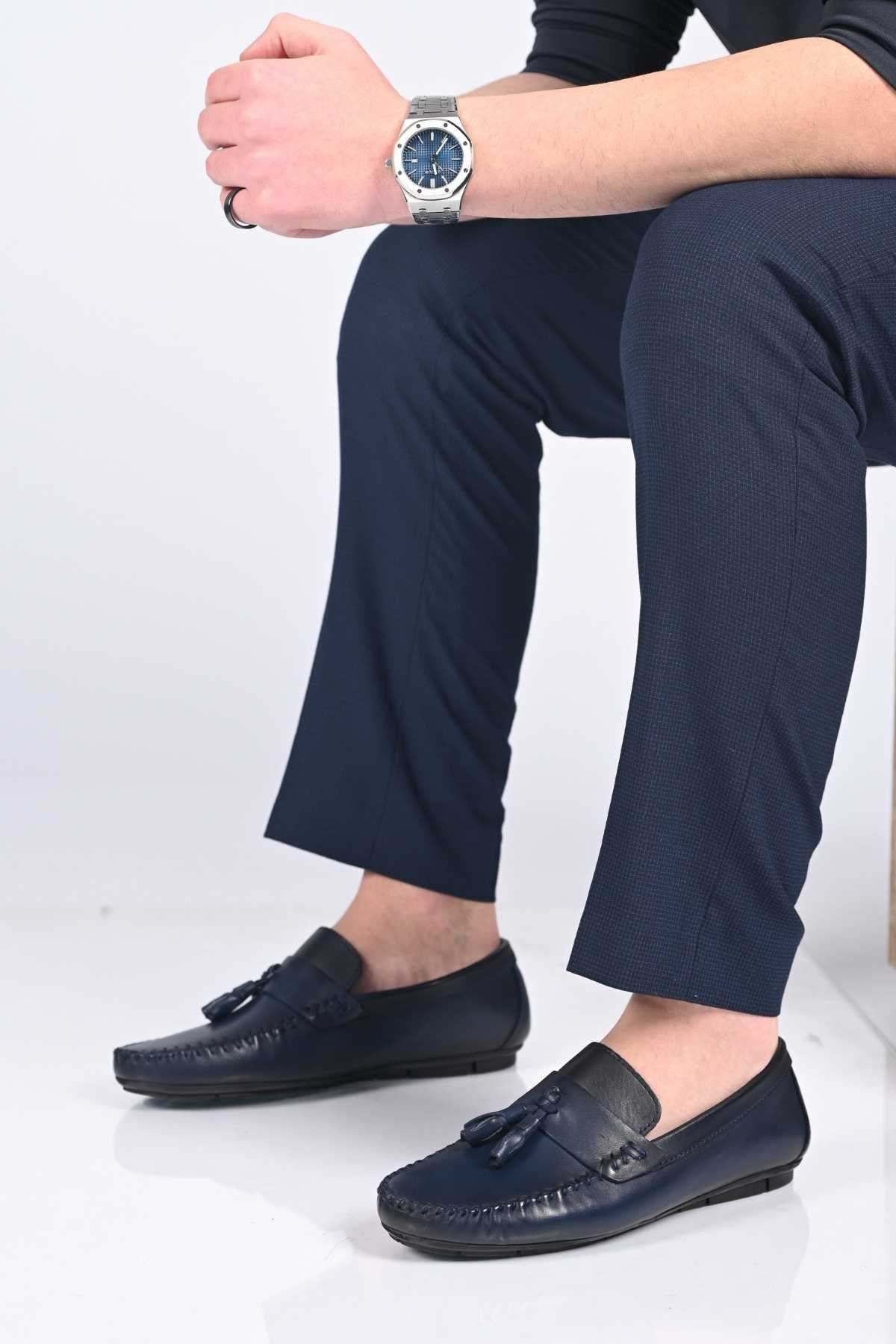 Bestello Genuine Leather Loafers with Tassels, Slip-On, Polyurethane Sole, 028-2021-26Y Men's Shoes