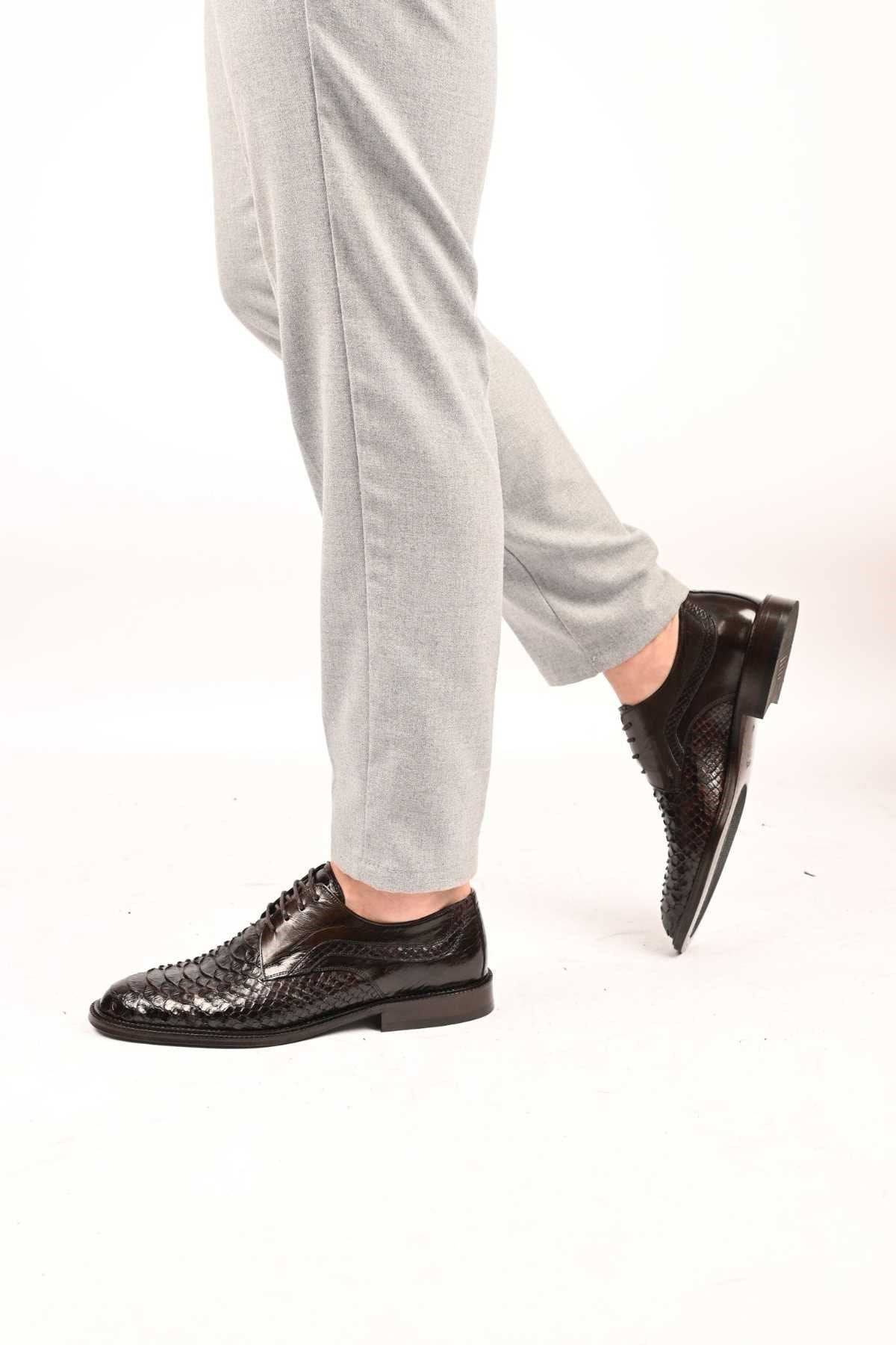 Bestello Lace-Up Classic Genuine Python Leather Shoes with Leather Sole 333-22264 Men's Shoes