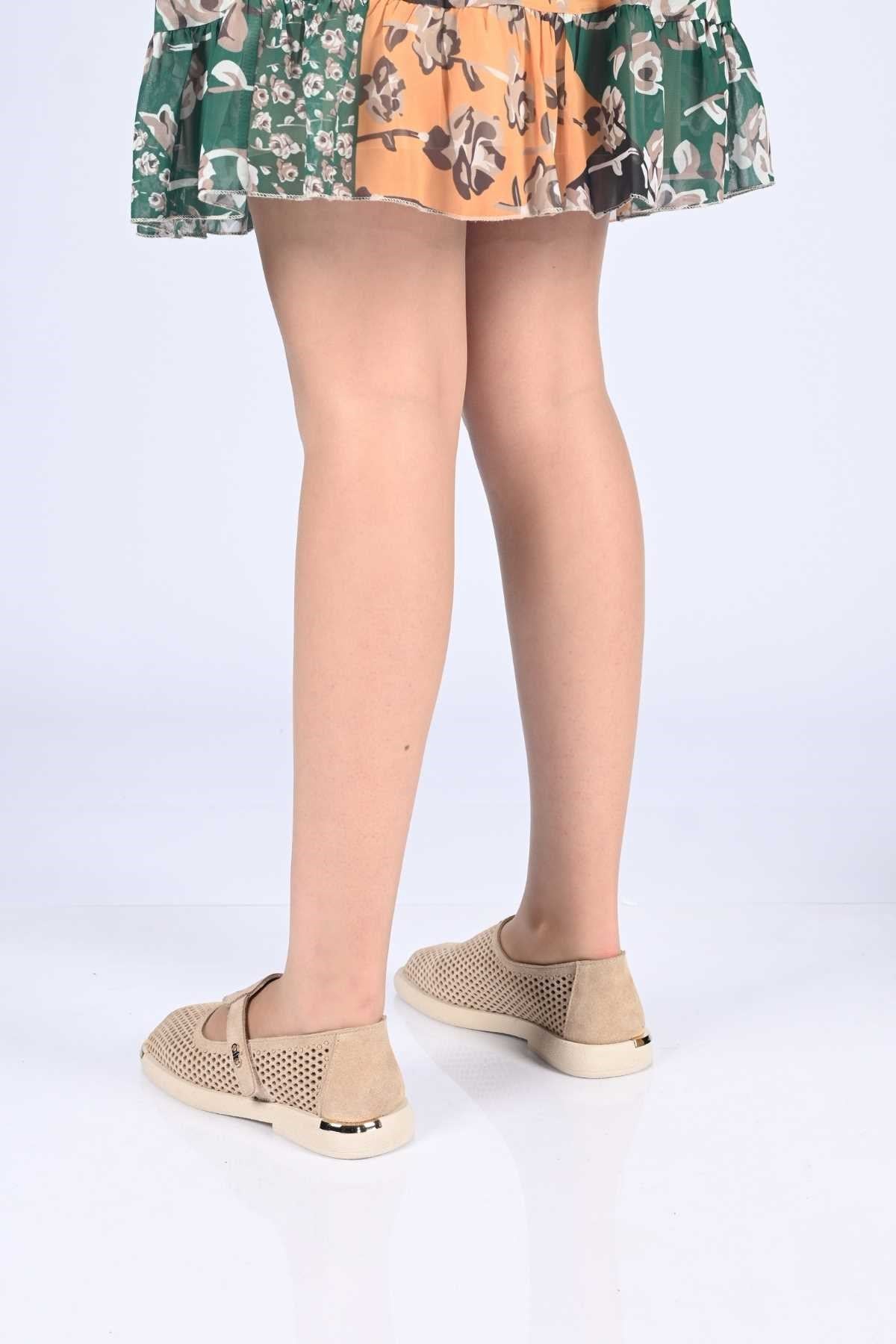 Bestello Slip-On Hook-and-Loop Fastened Shoes with Studs, Buckle Detail, Thermo Sole, Genuine Leather, Everyday Women's Shoes 338-7085