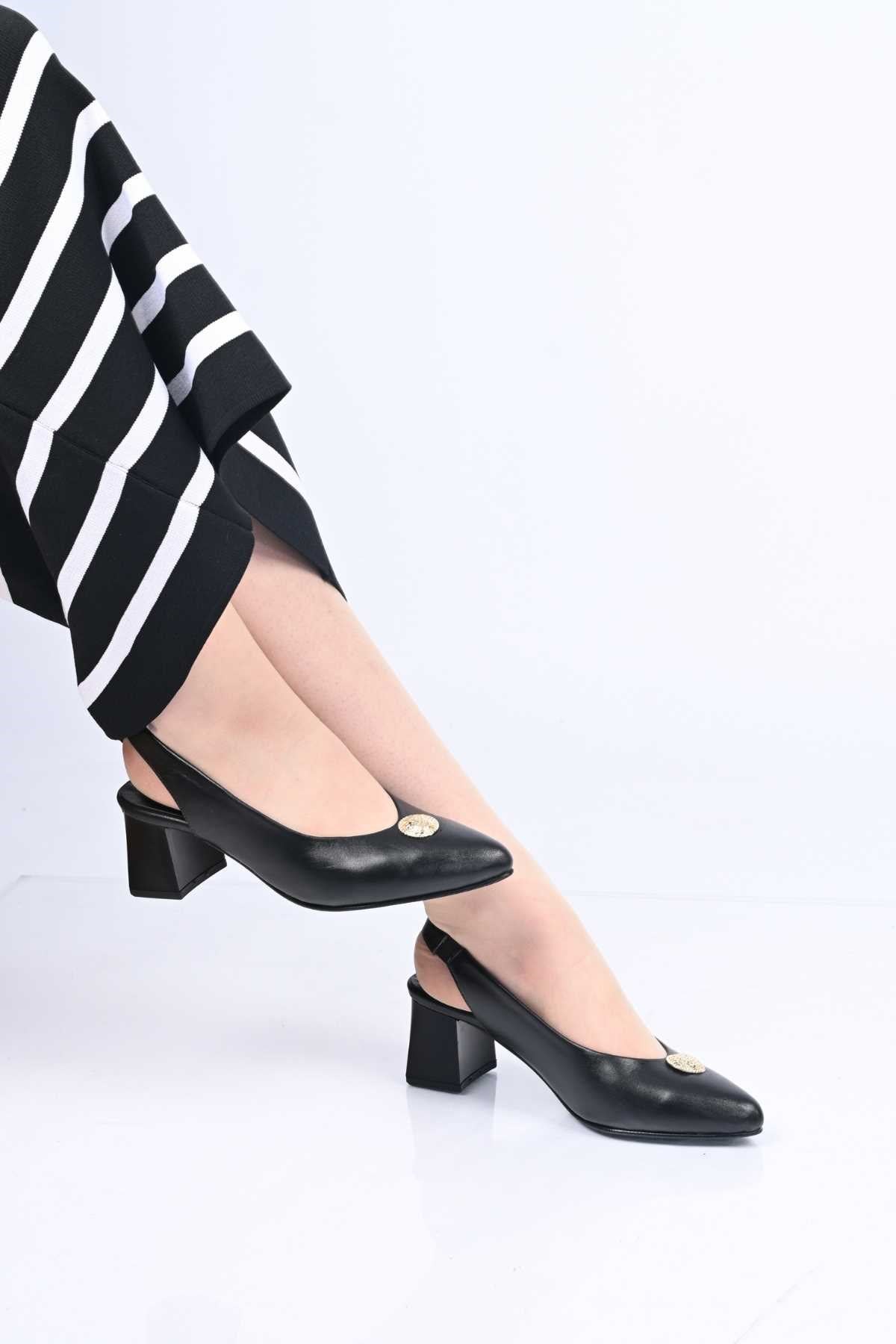 Bestello Slip-On Buckled Neolite Sole Genuine Leather Open-Back Block Heel Shoes 342-563 Women's Shoes
